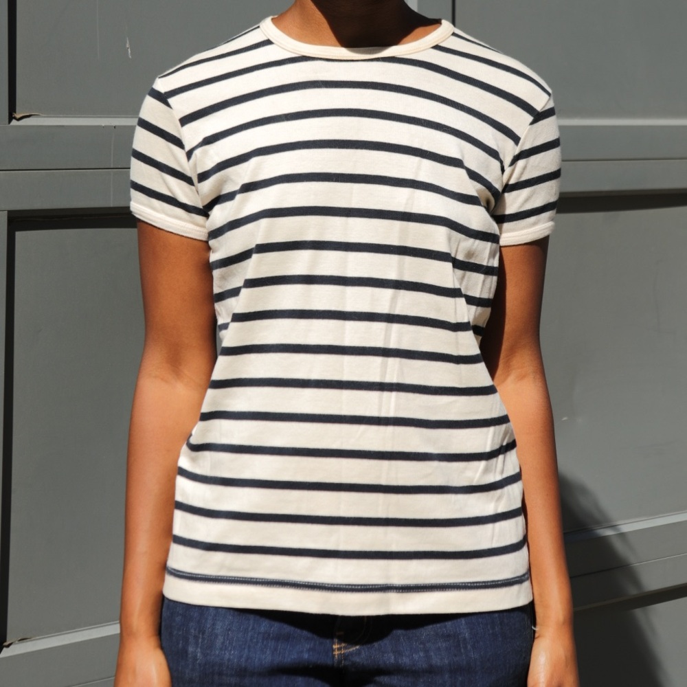 Jean Paul Gaultier Navy and Cream Striped Tee